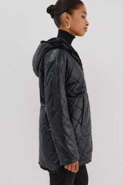 Anoraque acolchoado reversível com efeito de pele