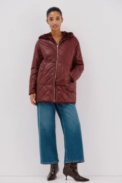 Anoraque acolchoado reversível com efeito de pele