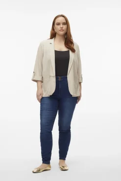 Blazer de linho e manga 3/4 (tamanho grande)