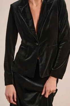 Blazer de veludo com gola e lapela