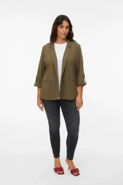 Blazer feminino aberto com lapela grande