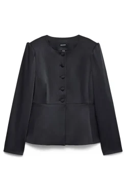 Blazer feminino de cetim com mangas bufantes