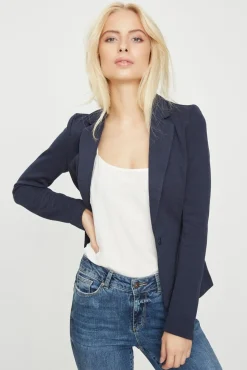 Blazer feminino de manga comprida com bolsos