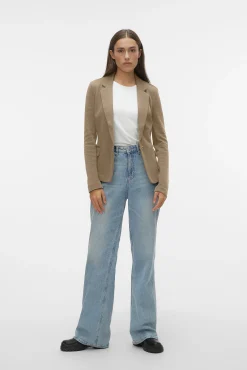 Blazer feminino de manga comprida com bolsos