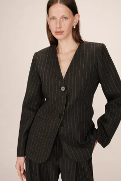 Blazer gola em mistura de lã riscas