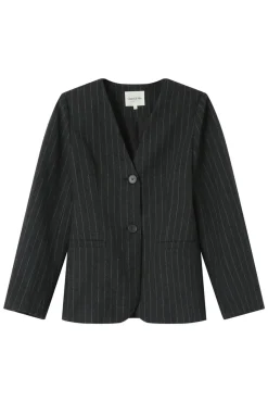 Blazer gola em mistura de lã riscas