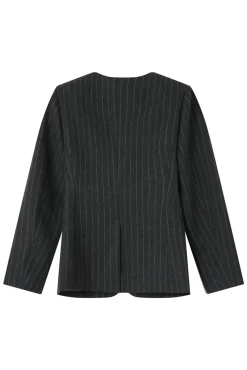 Blazer gola em mistura de lã riscas