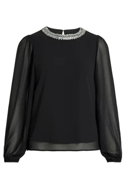 Blusa de chiffon com pedraria no gola