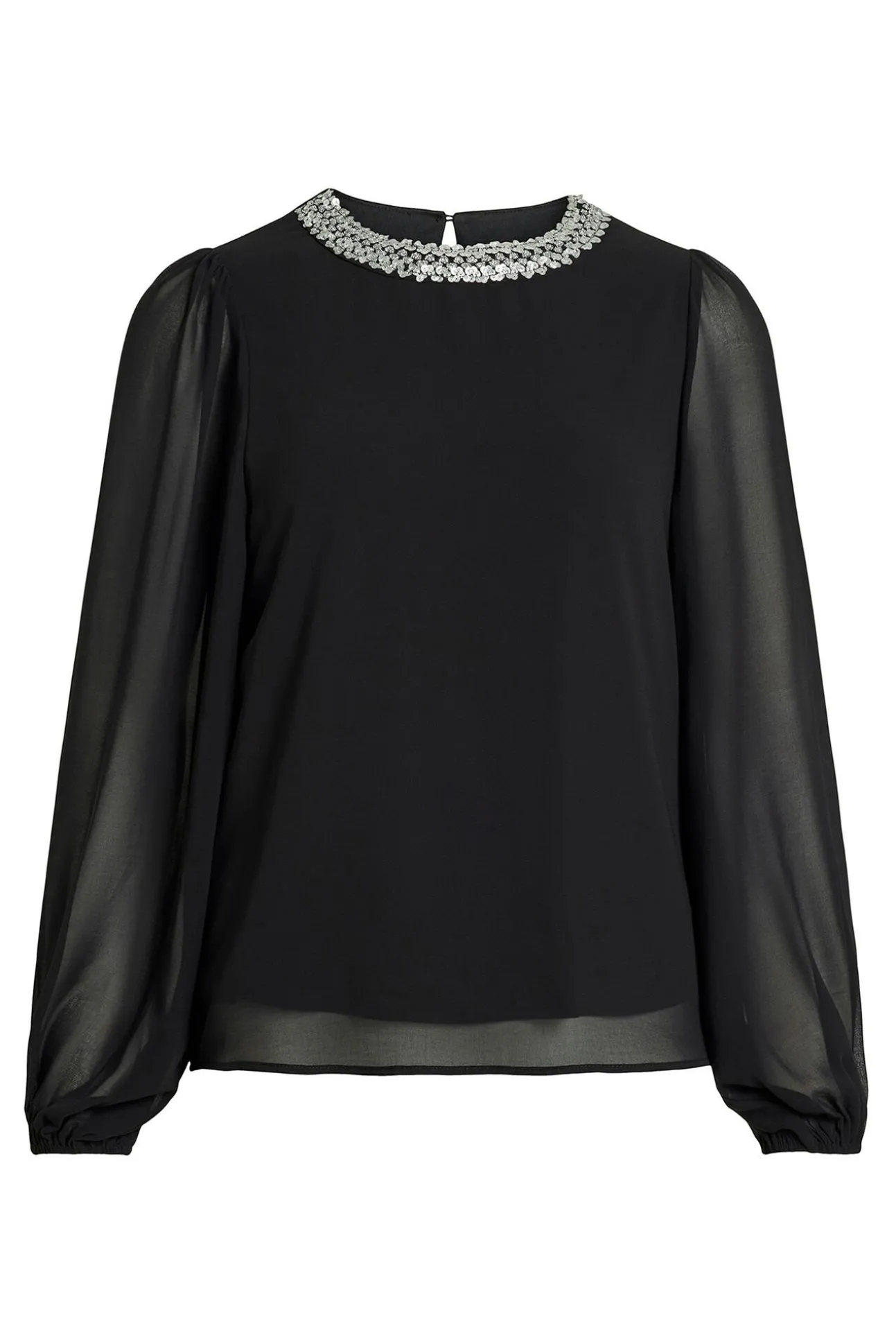 Blusa de chiffon com pedraria no gola