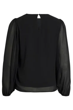 Blusa de chiffon com pedraria no gola