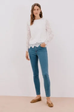 Blusa de guipura de manga comprida
