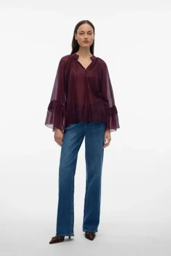 Blusa de manga com babados