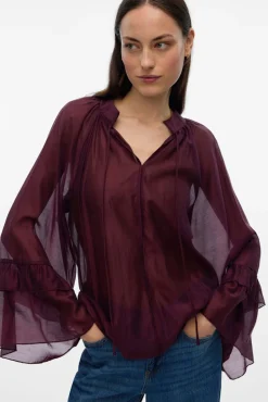 Blusa de manga com babados