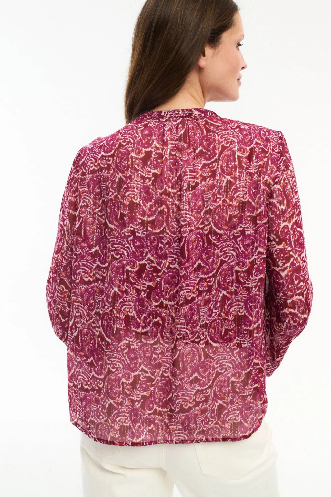 Blusa manga longa com estampa de lurex