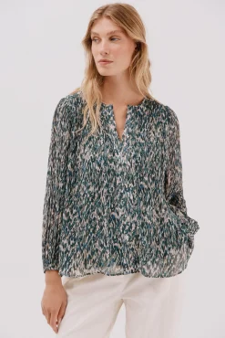 Blusa plissada contrastante