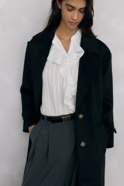 Blusa riscas com folho