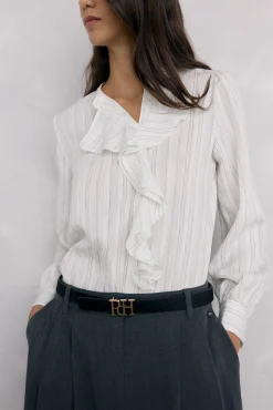 Blusa riscas com folho