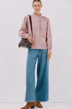Blusa riscas com gola franzida