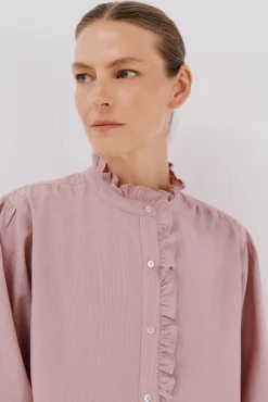 Blusa riscas com gola franzida
