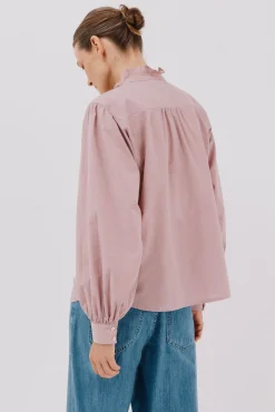 Blusa riscas com gola franzida