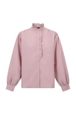 Blusa riscas com gola franzida