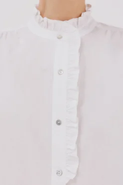 Blusa riscas com gola franzida