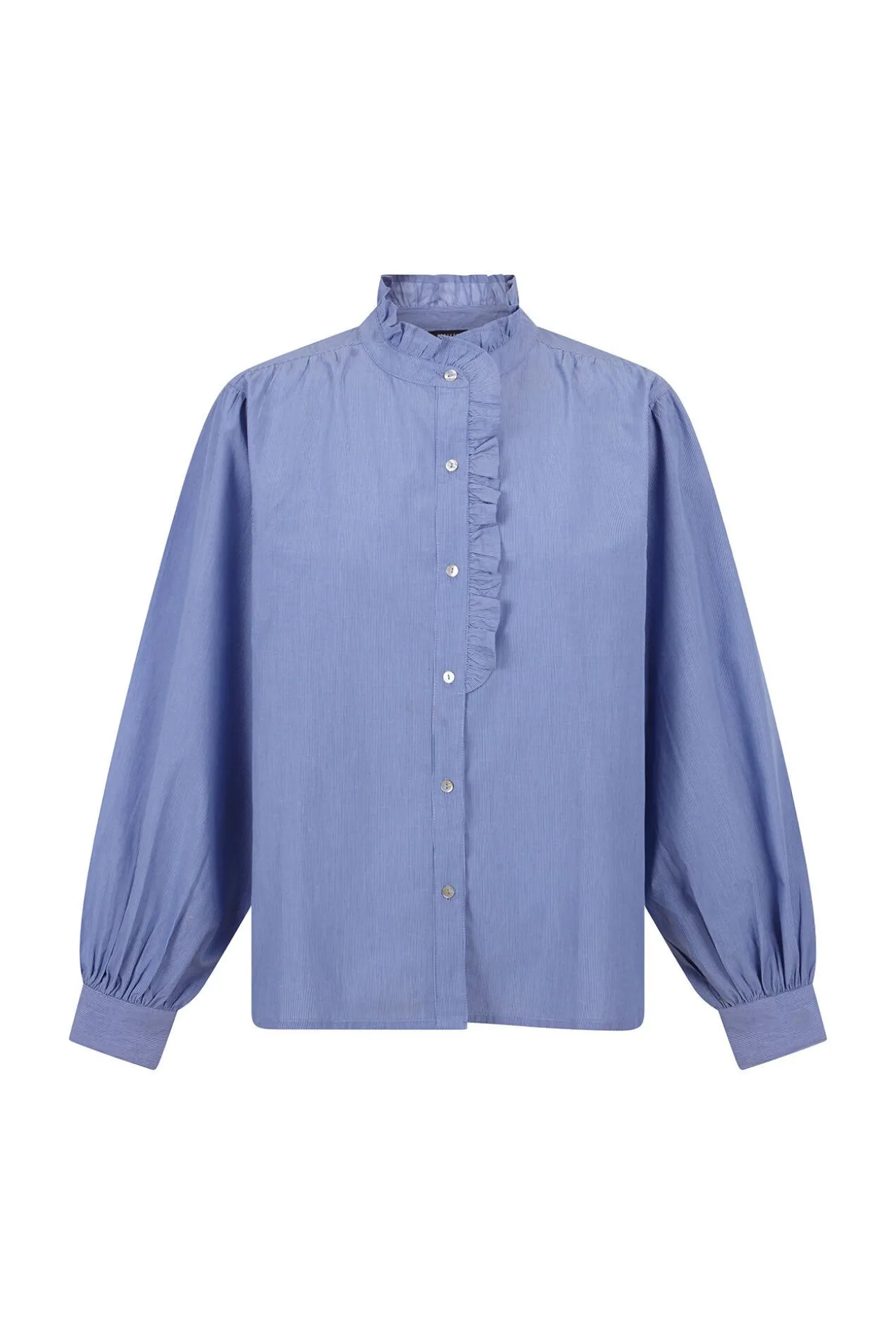 Blusa riscas com gola franzida