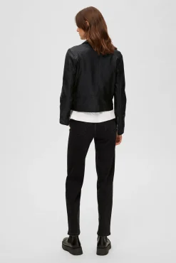 Blusão biker cropped 100% couro.