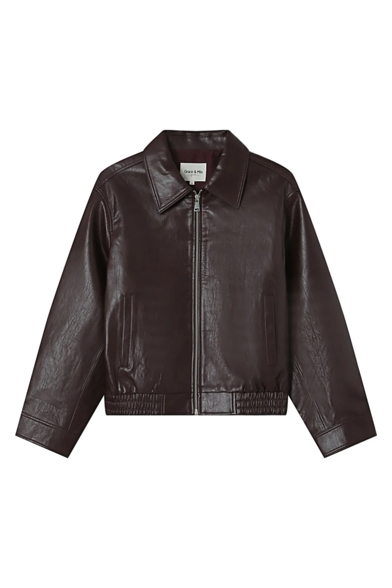 Blusão bomber oversized de couro marrom