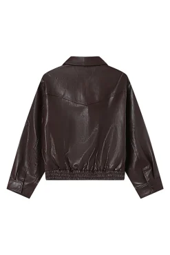 Blusão bomber oversized de couro marrom