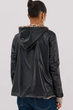 Blusão curto reversível efeito pelo