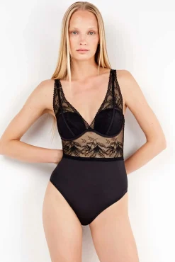 Body com decote em V de espuma