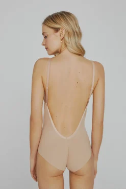 Body Ivette Bridal copa B costas descobertas com decote pronunciado em nude