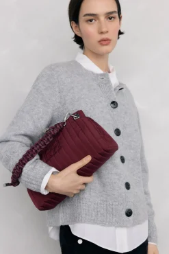 Bolsa de ombro de nylon com fecho-éclair e alça de cordão