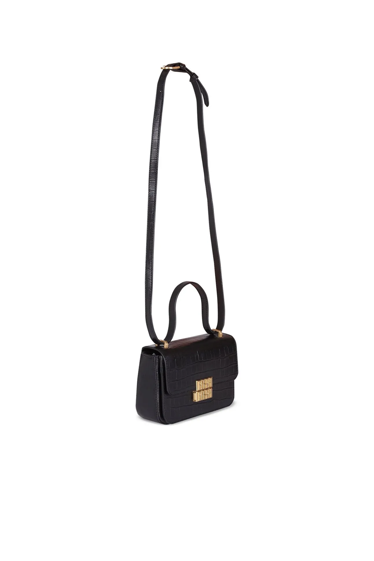 Bolsa de ombro em pele com fecho em metal