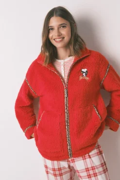 Borrego robe de pele de carneiro vermelha com bordado do Snoopy
