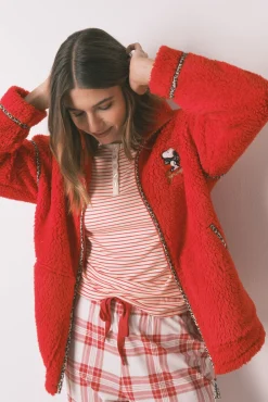 Borrego robe de pele de carneiro vermelha com bordado do Snoopy