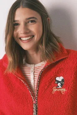 Borrego robe de pele de carneiro vermelha com bordado do Snoopy