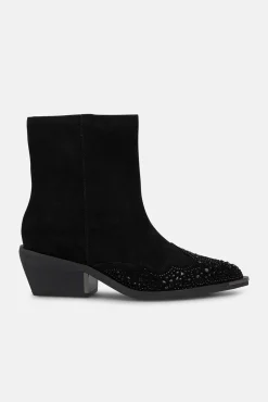 Botim feminina de salto baixo com detalhe de strass