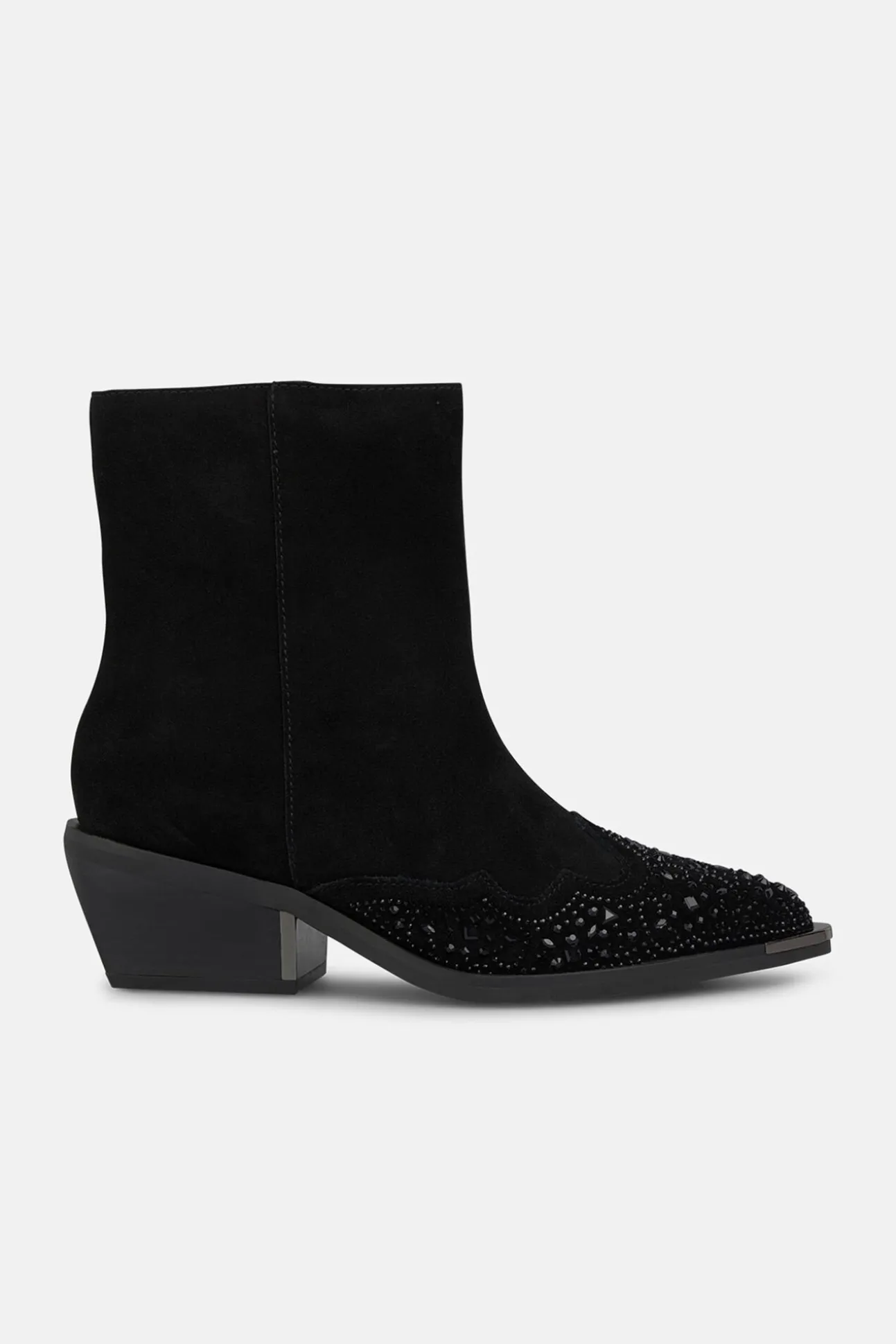 Botim feminina de salto baixo com detalhe de strass
