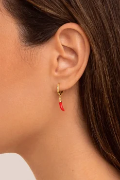 Brincos Soltos Aro Chili Enamel Banhados a Ouro