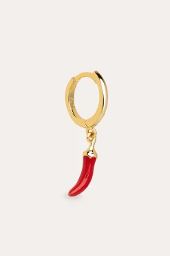 Brincos Soltos Aro Chili Enamel Banhados a Ouro