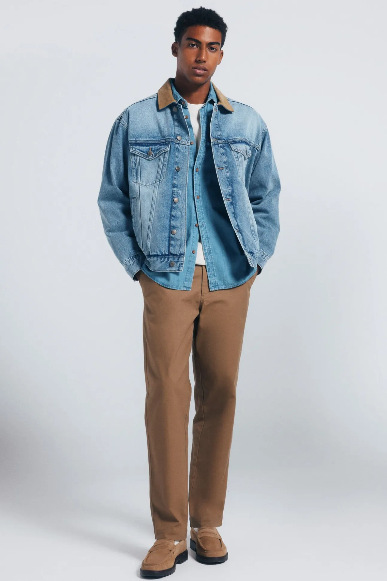Calça calças chino de lona com corte reto