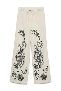 Calça comprida de linho estampado