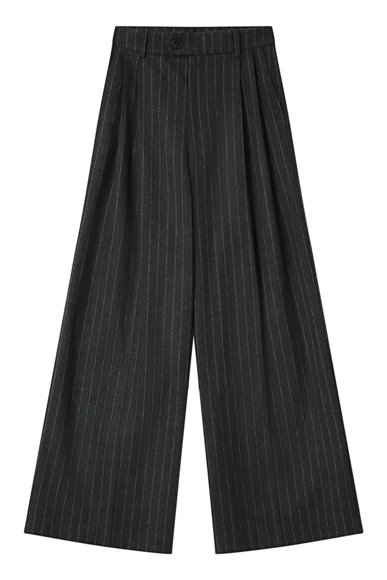 Calça de terno de lã riscas com detalhe plissado