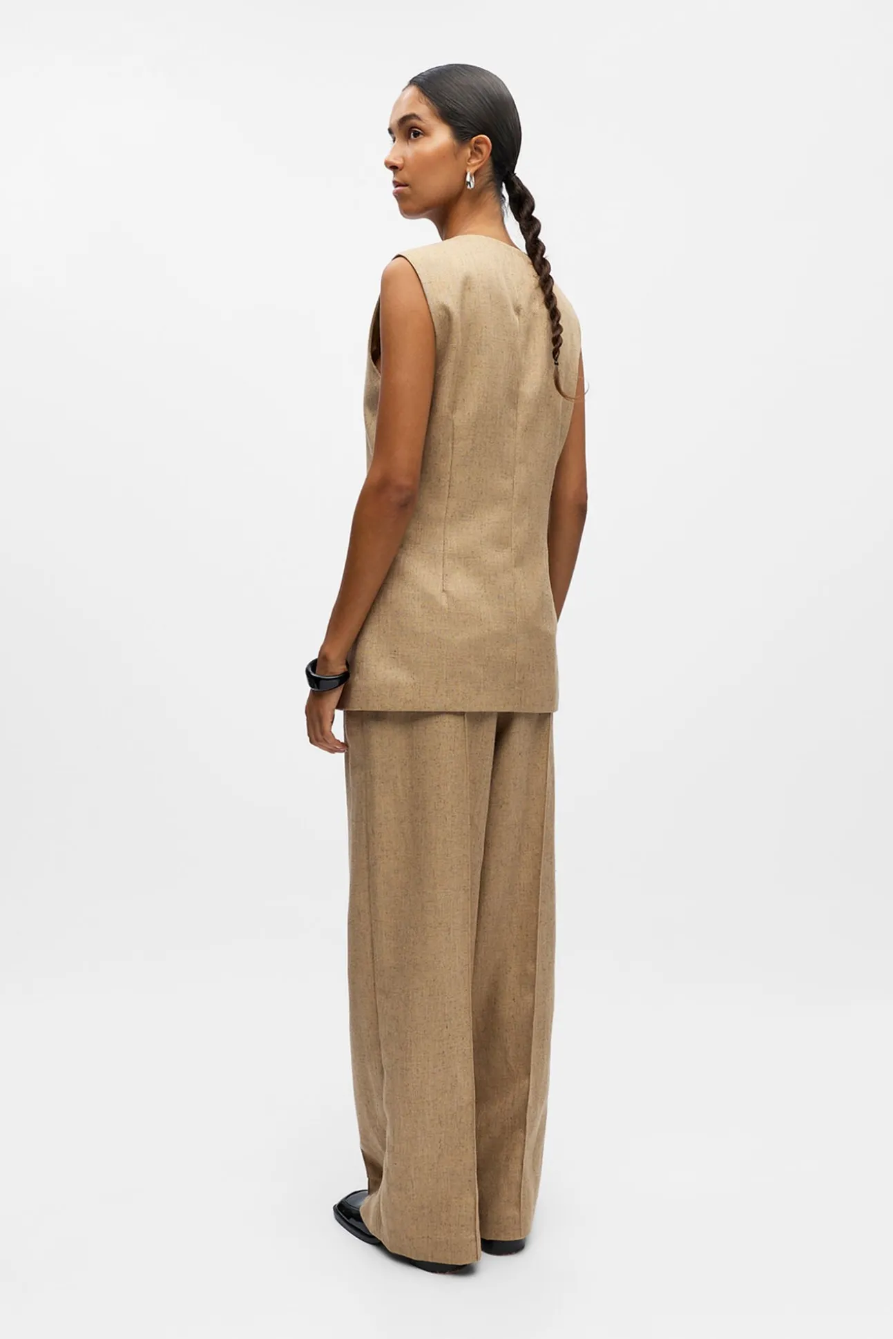 Calça de tweed de pernas largas