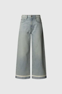 Calça denim de perna larga com detalhe na baixo