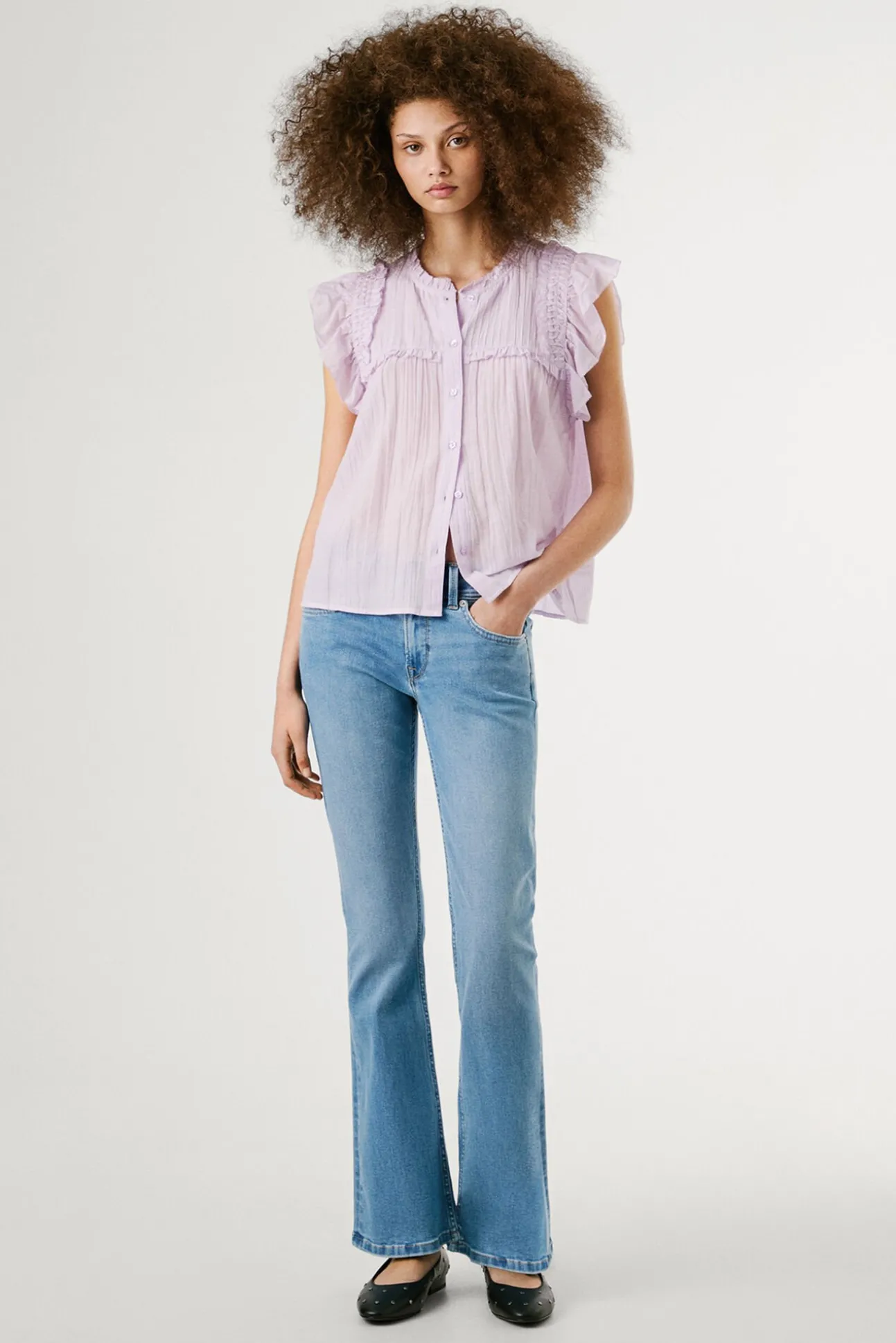 Calça denim flare de corte baixo Pimlico
