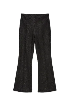 Calça flare com efeito renda