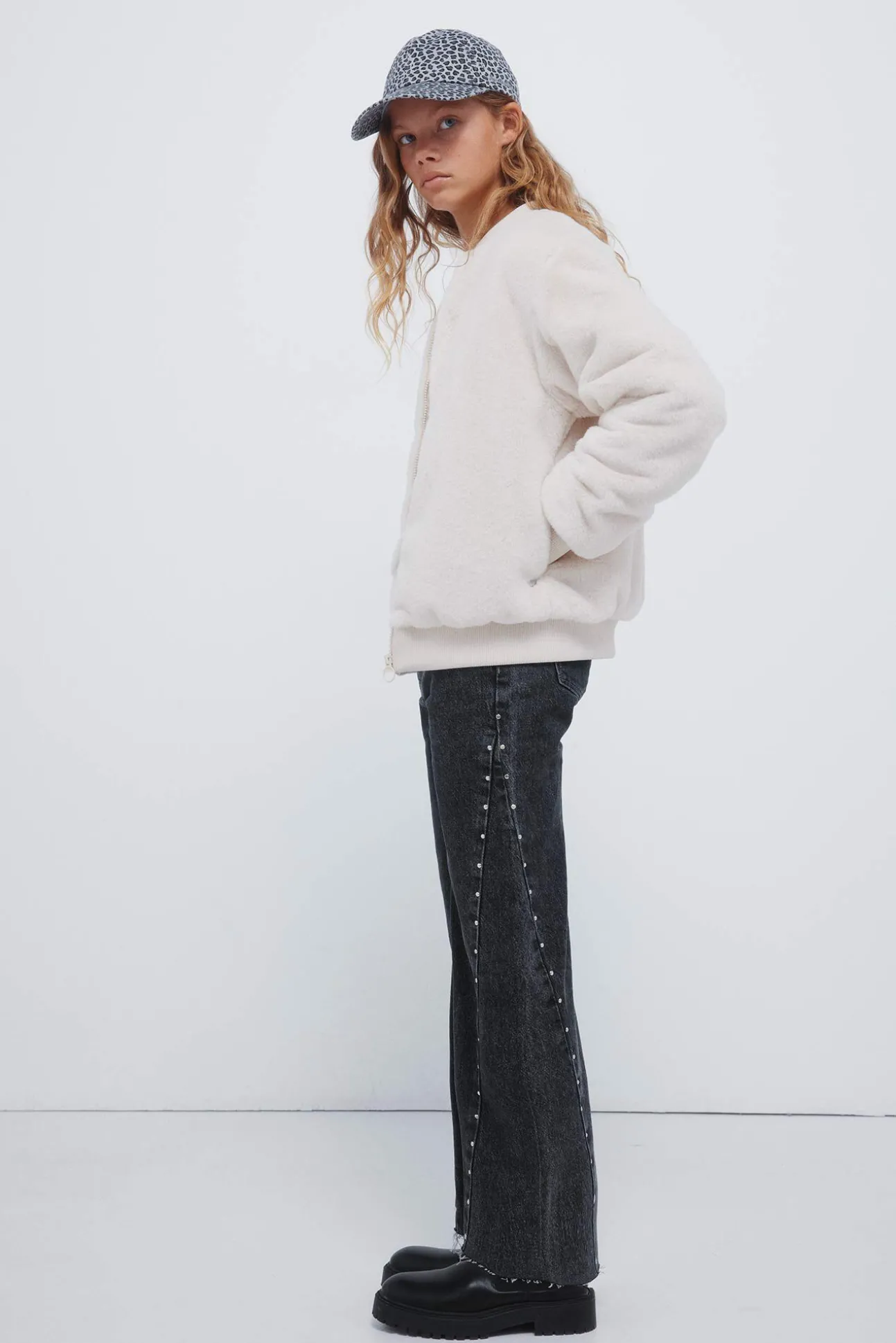 Calça jeans culotte com denim para menina